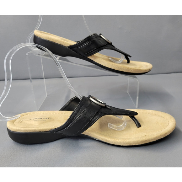 St. Johns Bay Zander Sandals Womens 9.5M Black Flip-Flops Thong Low Wedge - Picture 9 of 14